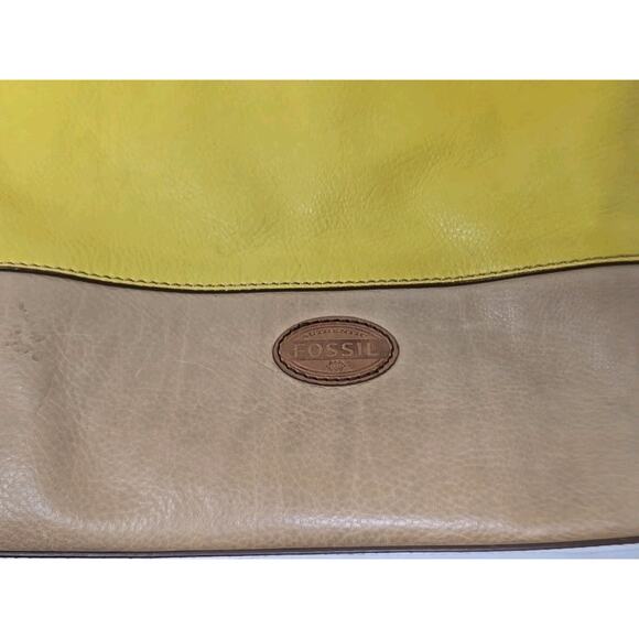 Fossil Zoey Yellow Beige Brown Leather Shopper Shoulder Hand Bag Purse U299 - Picture 3 of 10